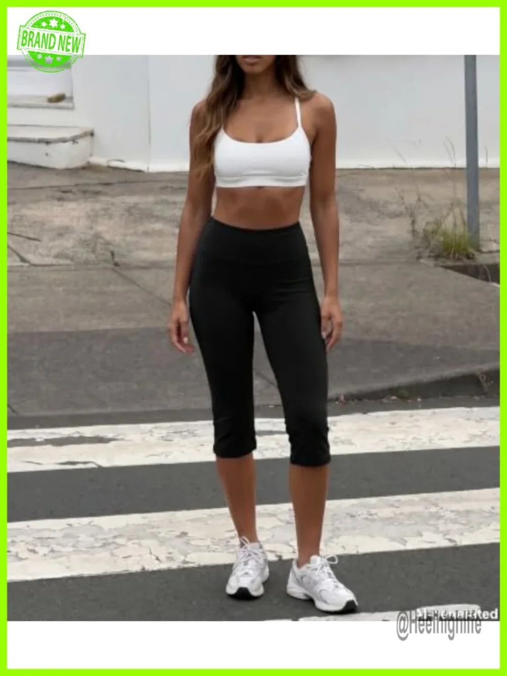 Cotton Spandex Fold Over Capri Leggings High Waist Yoga Pants